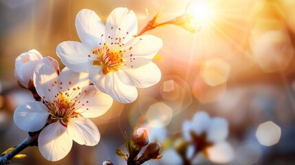 tree branch with blurred white flowers