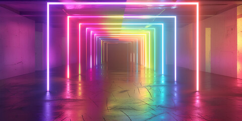 Design of Rainbow Led Light Tunnels and Walkways With Animated Colors Banner Ads Poster Flyer Art