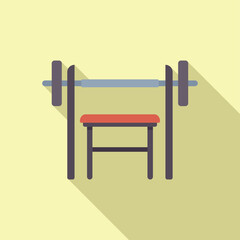 Modern flat design of a barbell bench press set up, with a minimalistic style shadow