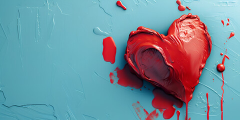 3d red painted heart with paint splashes and dust with copy space
