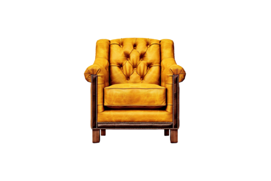Elegant leather armchair, isolated on a white or transparent background.