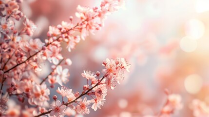 Close-up of blooming pink cherry blossoms with a soft, blurred background