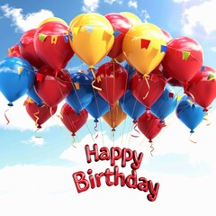 Colorful balloons floating freely in the air against a clear blue sky