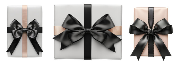 Wrapped gift boxes. Festive holidays surprises, Christmas or Birthday gifts illustration set. Cut out gift boxes on transparent background