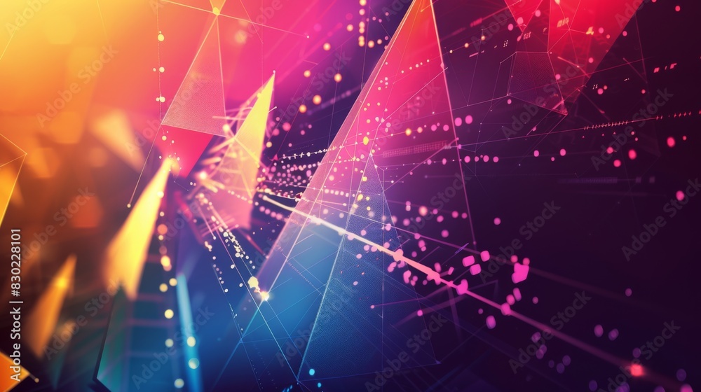 Poster an abstract background with geometric shapes and colorful gradients, representing data visualization