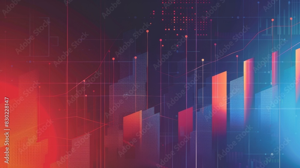 Poster an abstract background with geometric shapes and colorful gradients, representing data visualization