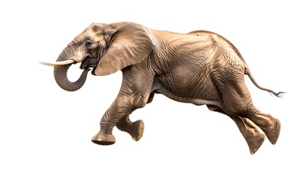 Fototapeta premium Jumping elephant. Surreal AI-created image showcasing a majestic elephant in mid-leap. Artistic and imaginative illustration. Perfect for creative projects and nature themes. AI