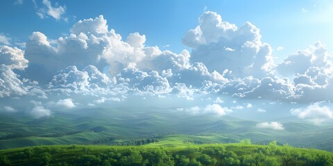 Blue sky and green hills