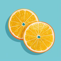 Vector illustration of two orange slices on a light blue background. Perfect for summer, citrus themes, and healthy food concepts.