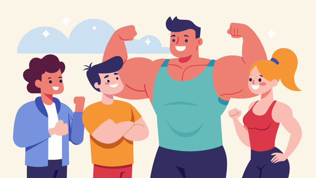 A group of young impressionable gymgoers eagerly discussing their plans to start using steroids for quick muscle gains unaware of the potential harm and danger they are putting. Vector illustration