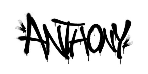Sprayed Anthony name with overspray in black over white. Vector illustration.