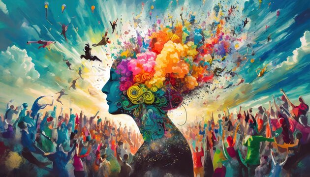 annual collective mind concept art, exploding mind, inner world, dreams, emotions, imagination and creative mind 