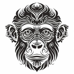 Obraz premium Tribal Monkey Face Black and White Tattoo-Inspired T-Shirt Design