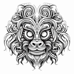 Fototapeta premium Tribal Monkey Face Black and White Tattoo-Inspired T-Shirt Design