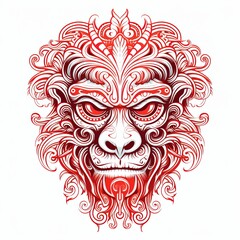 Fototapeta premium Tribal Monkey Face Black and White Tattoo-Inspired T-Shirt Design