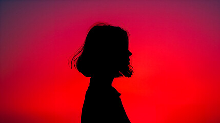 Silhouette of a girl against a red background, minimalist