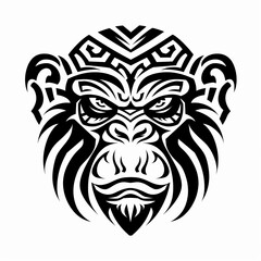 Fototapeta premium Tribal Monkey Face Black and White Tattoo-Inspired T-Shirt Design