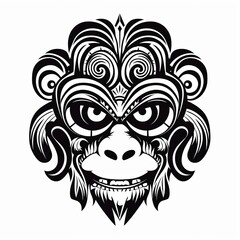 Obraz premium Tribal Monkey Face Black and White Tattoo-Inspired T-Shirt Design
