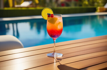 Summer cocktail on the pool in glass