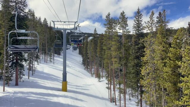 Riding a chairlift in Copper mountain ski resort