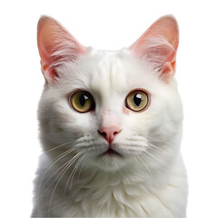 a white cat portrait on transparent background