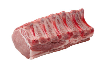 A piece of pork for making bone-in chops.
