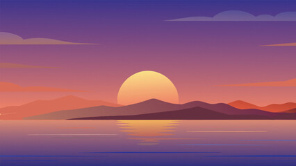 sunset in the mountains, background, illustration