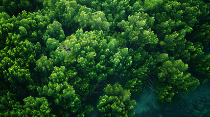 Naklejka premium A lush green forest with trees of various sizes and shapes