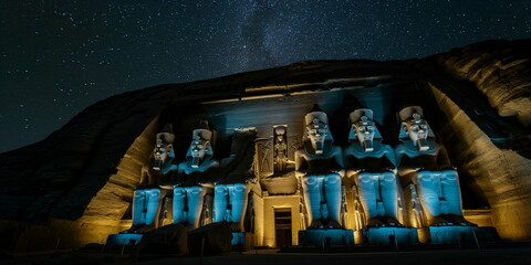 Fototapeta premium At night at the temple of Abu Simbel Egypt the lig_011