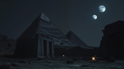 At night near the Great Pyramids of Giza Egypt the_004