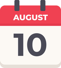 August 10 - Daily Calendar Icon in flat design style