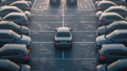 Fototapeta premium A car is parked in a parking lot with many other cars