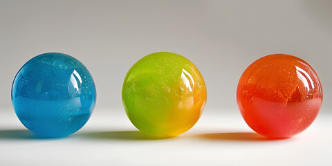 jelly glass balls, each with different colors and properties isolated