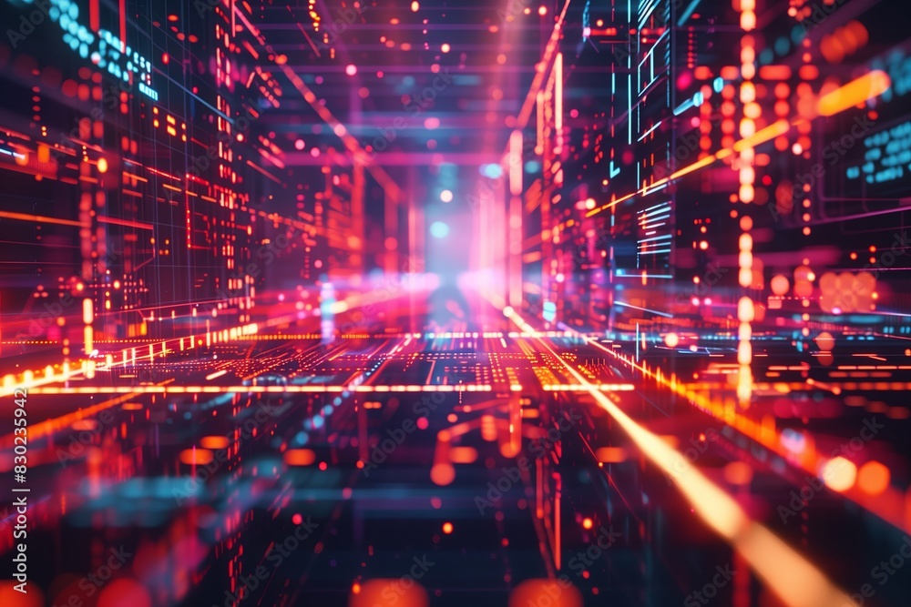 Poster Digital technology network, futuristic communication connect. Science light abstract background space. Tech computing cyberspace concept future, information internet data.