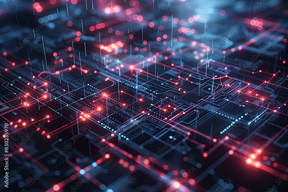 Aufkleber Abstract digital network technology, blue background futuristic science. Concept computer communication, cyberspace modern design connect web. Information tech future energy,