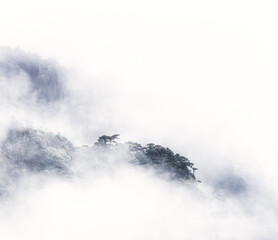 Huangshan, Yellow Mountain cliffs among fog