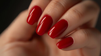 A hand holding a red manicure with four nails