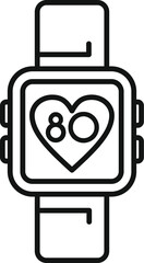 Line art illustration of a smartwatch displaying a heart rate icon, symbolizing fitness tracking