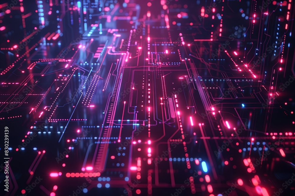 Poster Digital technology network in abstract futuristic cyberspace. Blue science information and communication. Coding concept, computer web connection, cyber internet data. Future