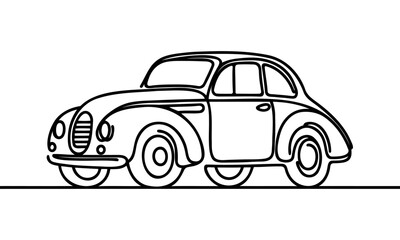 Naklejka premium Single continuous line drawing in vintage retro car.