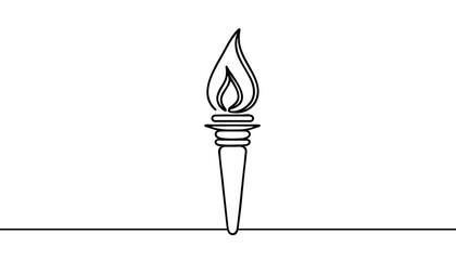 Single continuous line art torch flame fire silhouette. Sport ceremony winner champion victory concept design one sketch vector illustration