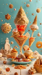 Traditional Ramadan Dessert A Stylized Showcasing the Unique Shape Texture and Decorative Elements of this Middle Eastern Delicacy