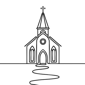 recommend clip art: Church in continuous line art drawing style. Abstract church building with bell-tower. Vector illustration