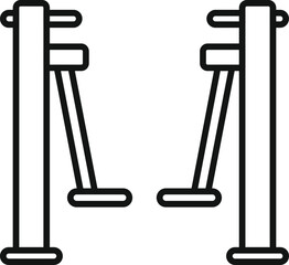 Professional parallel bars gymnastics icon in minimalist flat design, isolated black and white line drawing. Perfect for sports and fitness vector illustrations, olympic sport, and athletic training