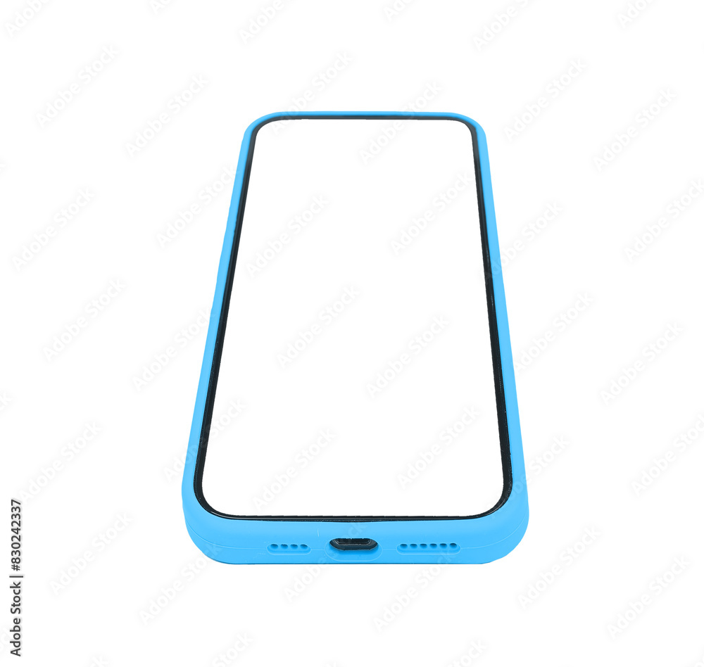 Poster phone mockup with white screen, modern smartphone case. clear empty frame, digital technology for on
