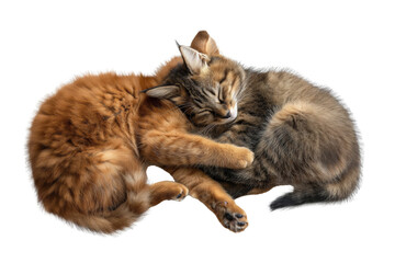 Obraz premium cats and dog sleep together isolate on background