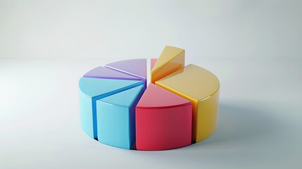 3D colorful pie chart with eight segments on a light background. Data visualization and business analytics concept.