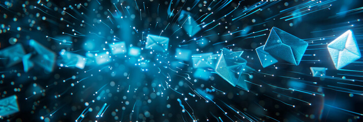 Very Wide Image Depicting Messages, Data, or Secure Emails Traveling Through Cyberspace