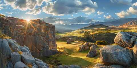 During the day in Sacsayhuaman Peru massive stone _002