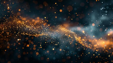 Fototapeta premium Glowing orange and blue particles wave on dark background.